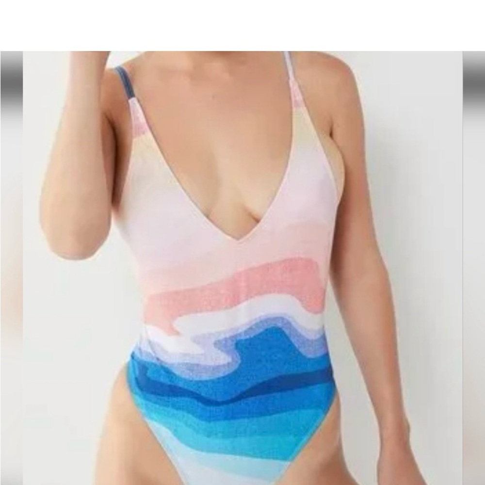 Billabong One-Piece Swimsuit in Pastel Pink and Blue Sz L
